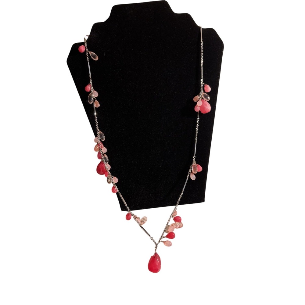 White House Black Market Silver And Pink Faceted Bead 26 Inch Necklace